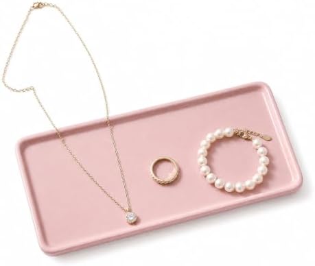 8″ x 3.7″ Ceramic Vanity Tray, Decorative Rectangular Organizer for Bathroom Countertop, Dresser Top, Kitchen & Bathtub, for Soap, Perfume, Candle, Jewelry & Cosmetics (Pink) by BLESWIN