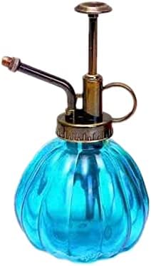Glass Plant Spray Mister, Watering Spray Bottle, 6.4" Tall Vintage Fine Mist Spritzer Watering Can with Bronze Plastic Top Pump, Small Decorative Watering Can for Succulent House Plant (Blue) by Unknown