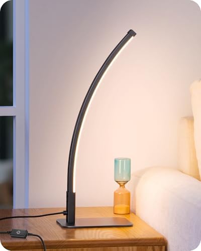 EDISHINE Curved LED Table Lamp, Modern Bedside Lamps for Bedroom, Black by EDISHINE
