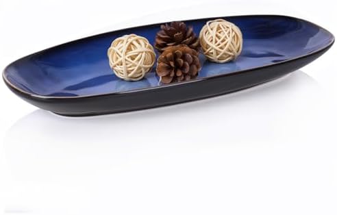 Blue Decorative Bowl – 11" Long Oval Ceramic Bowl, Ocean-Inspired Accent Dish for Keys, Jewelry, Candy or Fruit, Modern Blue Decor Tray for Entryway Table, Coffee Table, Kitchen Counter or Home Decor by XIYOUQI