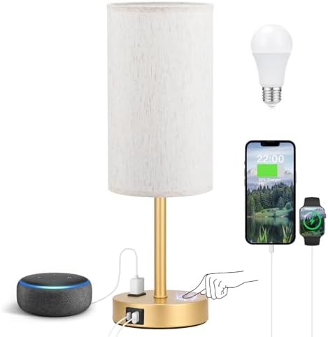 Fenmzee 17.4" Gold Lamp for Bedroom - Dimmable Touch, USB A+C, AC Outlet by Fenmzeelighting