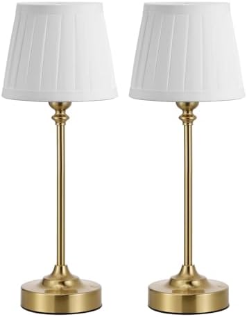 Cordless Table Lamps Rechargeable Set - 2 Pack Gold 4000mAH Battery Operated Lamps for Decor, 3000K Stepless Dimming Touch Wireless Lamp for Bedroom, Dining Table, Living Room, White Pleated Shade by KakanuoLightings