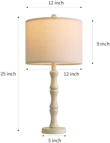 BOBOMOMO 25" Farmhouse Bedside Lamps Set of 2, Vintage Nightstand Lamps with Antique White Resin Base & Linen Shade, Standard Table Lamps for Bedroom, Living Room, End Table & House Décor - Image 3
