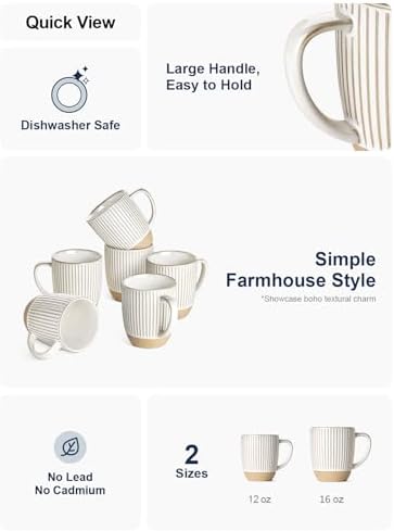 LE TAUCI Coffee Mugs Set of 6, Ceramic Mug Set 16 oz, Embossment Cups for Latte, Hot Tea, Cappuccino, Mocha, Cocoa,Suit For Housewarming Wedding- 3.8 inch, Arctic White - Image 4