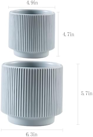 Ceramic 4.9+6.3 inch Planters, Modern Home and Office Flowerpot, Indoor and Outdoor Flowerpot with Drainage Hole (Grayish Blue) - Image 2