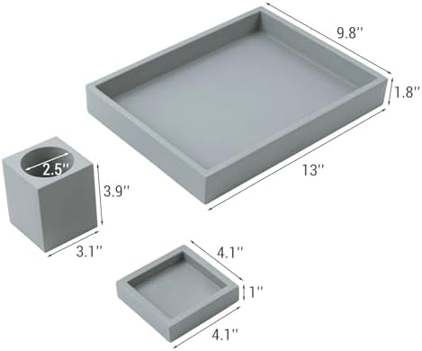 MyGift 3 pcs Set Modern Gray Concrete Desk Organizer Trays, Desktop Office Paper Tray, Stationery Holder Pencil Cup, Sticky Note Pad Holder - Image 6