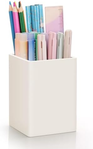 Pen Holder for Desk,Nordic Elegance Square Silicone Pencil Holder Soft Minimalist Desk Pen Cup Stand Waterproof Multifunctional Office Supplies for Home,Kids and School(Beige) by minimaliving