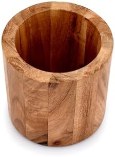 NIRMAN Acacia Wood Pencil/Pen Holder for desk, Round Desktop Organizer for Desk Multi Purpose Use for Home School Office Supplies (4" x 4" x 4") - Image 3