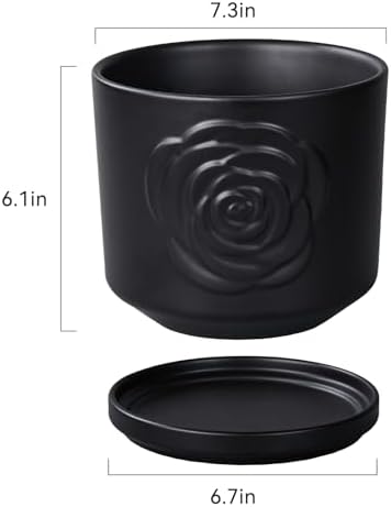 Ekirlin 7 Inch Plant Pots for Indoor Plants, Modern Ceramic Glaze Planters, Round Flower Planter Pot with Drainage Hole and Saucer, Snake Plant Pot for Succulent, Orchid, Pothos,Gift for Plant, Black - Image 4