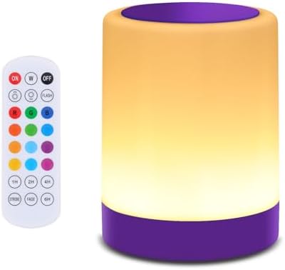 OORUN Touch Bedside Table Lamp,13 RGB Colors & 5 Brightness, USB Rechargeable Desk Lamp, Remote Control Dimmable Night Light with RGB Color Changing,Portable Lamp for Baby, Living Room (Purple) by Unknown