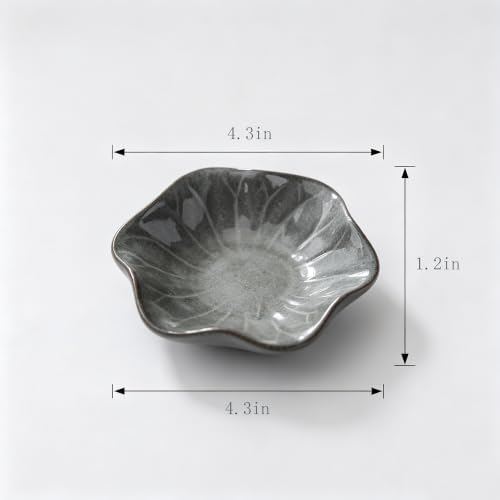HOPESTAR Dark Gray Crackle Glaze Lotus Leaf Ceramic Trinket Dish 4.3x4.3x1.2 Inch Jewelry & Sauce Tray - Image 2