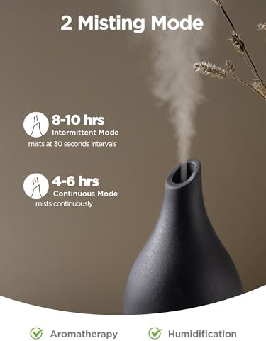 InnoGear Essential Oil Diffuser, 150ml Ceramic Diffuser Handcrafted Stone Aromatherapy Diffusers Ultrasonic Cool Mist Humidifier Vaporizer 2 Mist Modes Waterless for Home, Black Vase-Shaped Ceramic - Image 4