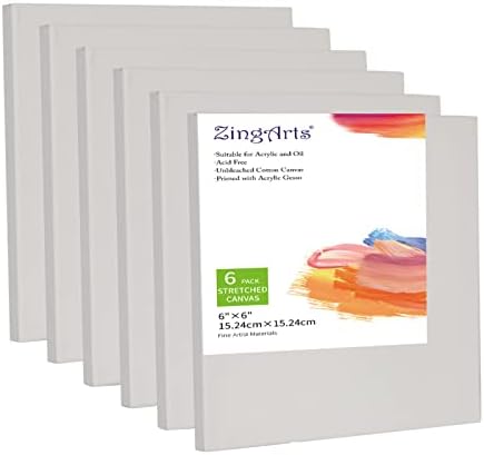 Canvases for Painting 6x6Inch 6-Pack,100% Cotton Primed Painting Canvas Panels, Stretched Canvas Boards is for Professionals,Students & Kids, for Acrylic Paint, Oil Paint, Watercolor, Gouache by ZingArts