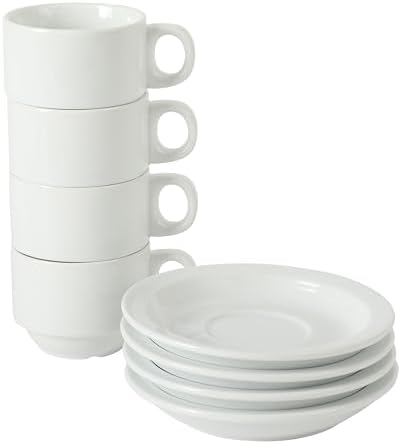Gibson Home Gracious Dining 3-Ounce Espresso Cups Set of 4, Small Stackable Coffee Cups with 4 Saucers, Metal Stand, Ceramic Demitasse Mugs, Espresso Accessories for Machine - Image 5
