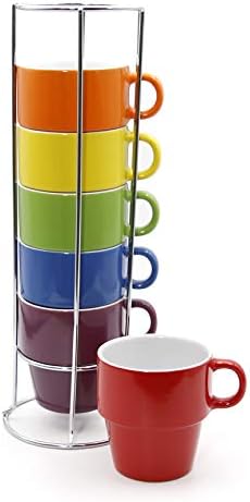 gypsy color 12 oz Cappuccino Stacking Mug Set with Metal Stand, Set of 6 by BrinkHouse