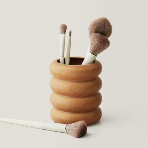 WENSHUO Ceramic Pen Holder for Desk, Makeup Brush Holder, Caramel Brown - Image 2