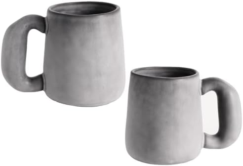 Uaral Ceramic Large Coffee Mugs,Pottery Coffee Mug Set with jumbo handle,Handmade mugs for Coffee,Latte,Milk,Cocoa or Tea,20oz,Set of 2(Dark Gray) by Uaral