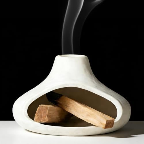 Ceramic Palo Santo Holder with Mini Chimney, Ash Catcher Incense Holder for Palo Santo Sticks, Sage Bundles, Incense Cones, Fireplace Style Smudge Bowl for Meditation, Yoga Home Decor(White) by Unknown