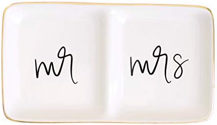 Sweet Water Decor Mr and Mrs Ring Dish - Personalized Wedding & Engagement Gift, Ring or Jewelry Dish Holder - Trinket Tray & Bedroom Decor - Ceramic White by SweetWaterDecor