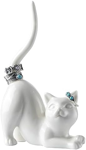 PUDDING CABIN Cat Mom Gift for Women, Cat Ring Holder Wedding Ring Stand Lover Gift For Women Friends Birthday Christmas Valentines Gift, Figurine Room Decor by PUDDINGCABIN