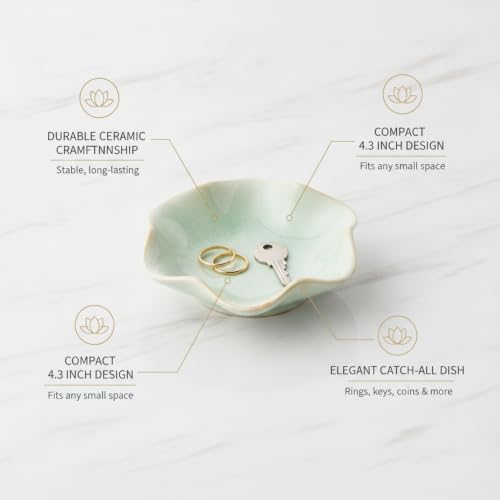 Ceramic Lotus Flower Dish for Jewelry Keys Coins, Decorative Catch-All Tray for Vanity Desk Shelf - Image 4