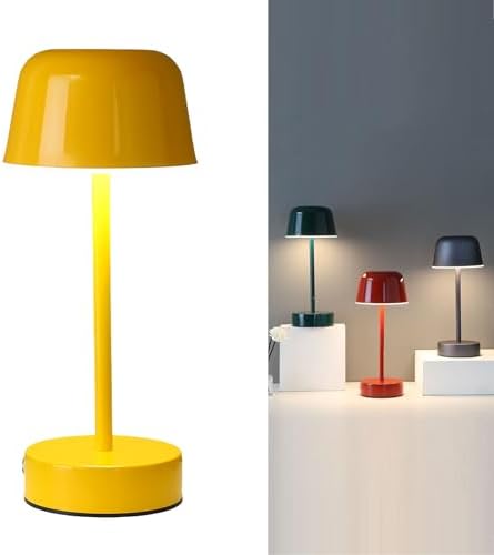 Rechargeable Table Lamp, Yellow Mushroom Table Lamp with USB Port, Battery Operated Touch Small Lamp for Nightstand, Bedside, Bedroom, Living Room, Dining Room by Unknown