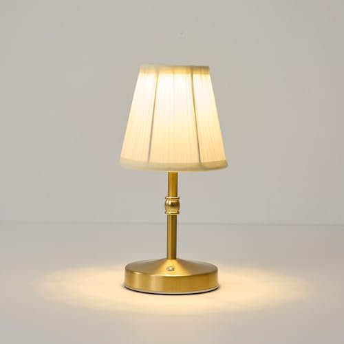 5w Led Cordless Mini Lamps,3000 mah Battery Operated Lamp,3 Color Temperature Dimmable Table Lamp,Gold Rechargeable Table Lamp Fabric,Aesthetic Small kitchen Lamp for Counter,Restaurant,Bar,H9.8" by Unknown
