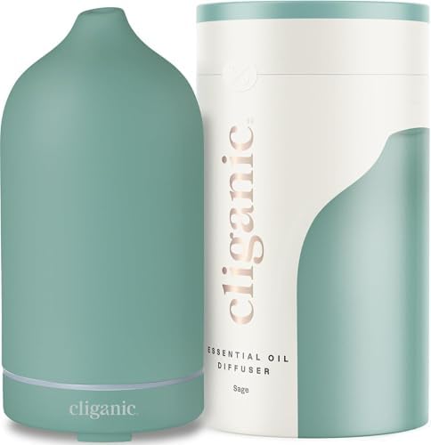Cliganic Ceramic Essential Oil Diffuser, 100ml Cool Mist Humidifier, Sage by Cliganic