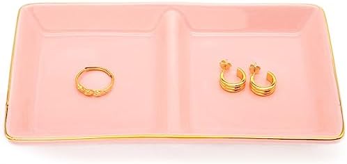 HANKOR Ceramic Jewelry Dish Tray, 2 Compartment Ring Dish, Decorative Trinket Tray for Rings, Earrings, Keys, Birthday Christmas Gifts, Pink by HANKOR
