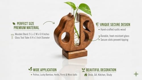 Wooden Plant Propagation Station Stand with Single Glass Test Tube Indoor Desktop Terrarium for Hydroponics Water Plant Cutting Flower Vase Planter Home Office Garden Decor Plant Lover Gifts, Brown - Image 5