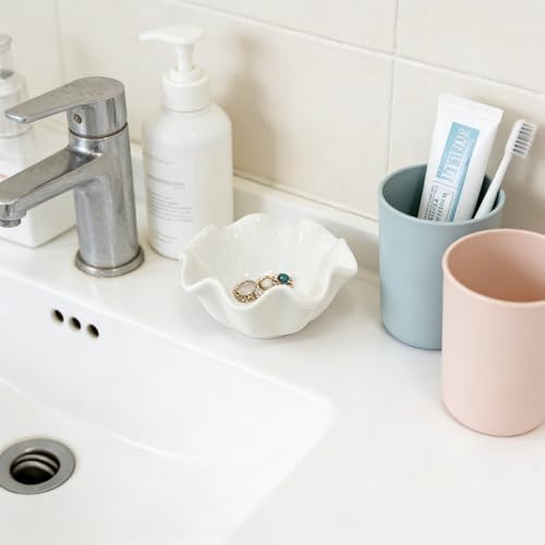 White Flower Jewelry Dish Tray, 3.85″ Lotus Ceramic Ring Holder, Cute Vanity Organizer Nightstand Bathroom Decor, Trinket Plate Dish Christmas Valentine's Mother's Day Birthday Gifts for Women (Plain) - Image 6