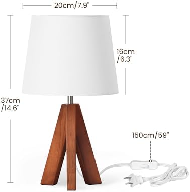 Tripod Table Lamp, Small Bedside Lamp with White Fabric Shade & Dark Wood Base, Modern Nightstand Lamp, Little Cute Desk Lamp for Bedroom, Kids Room, Living Room, Office, Study, LW51TL05 - Image 6