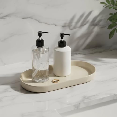Aliviitsi White Small Oval Ceramic Tray for Bathroom Counter - Key Tray, Jewelry Dish & Dresser Vanity Organizer,Decorative Small Candle Trays for Skincare and Perfume Jewelry Plate (Warm White) - Image 6