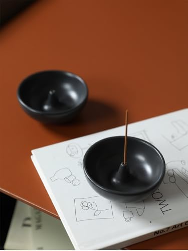 Incense Holder Modern Minimalist Circular Incense Stick Burner for Cones or Sticks for Yoga & Meditation, Enhance Atmosphere,Ceramic Ash Catcher Black - Image 6