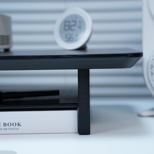 Bamboo Dual Monitor Stand Riser, 2-Tier Desk Shelf with Storage - Image 4