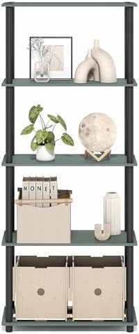 Furinno Turn-N-Tube Storage Shelves, 5-Tier Book Shelf, Corner Shelf, Toolless Open Shelves, for Organization and Storage, Living Room, Garage, Home Office, Sage Green - Image 5