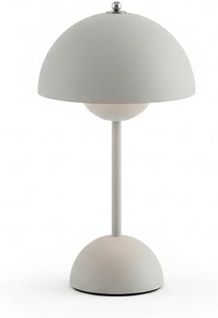 Lucido NordGlow Table Lamp - Cordless Rechargeable Mushroom Dome Lamp, Dimmable Touch LED with Warm Ambient Glow, Modern Mid-Century Accent Light for Bedroom, Desk, Bar & Nightstand (White) by Unknown