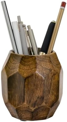 Mie Creations Geometric Wooden Pencil Holder for Desk Table | Wood Pen Cup Stand for Office, Cute Desktop Organizer for Makeup Brushes, Stationery Decor | Rustic Christmas Holiday Gifts- Brown 4'' by MieCreations