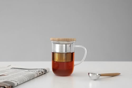 VIVA Minima Balance Glass Tea Cup with Infuser and Lid, 17oz, Clear Bamboo - Image 6