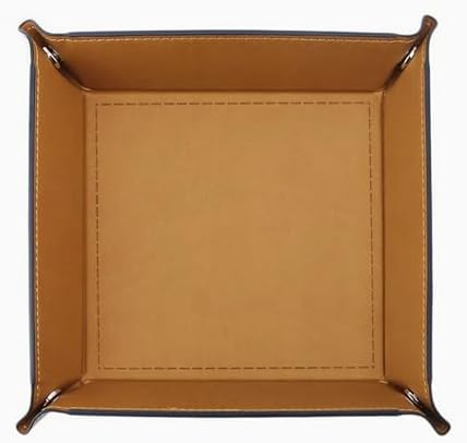 Valet Tray Desktop Storage Organizer, Vegan Leather Catchall Tray Bedside Vanity Tray Nightstand Caddy Holder for Remote Controller, Watch, Keys, Phone, Wallet, Sunglasses, Jewelry, Khaki by siduater