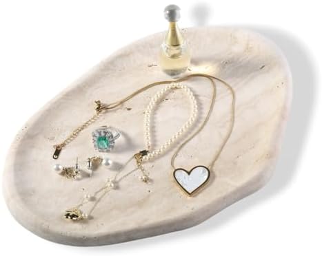 BCS Marble Jewelry Tray Trinket Dish, Decorative Cloud Vanity Key Tray for Women, Perfume Ring Holder Dish for Ring Earring, Cute Jewelry Plate Bowl Aesthetic Room Decor（Beige Travertine） by BCS