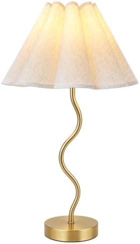Gold Pleated Table Lamp, Modern Bedside Lamp with Wavy Scalloped Shade by JAIZAIWJ
