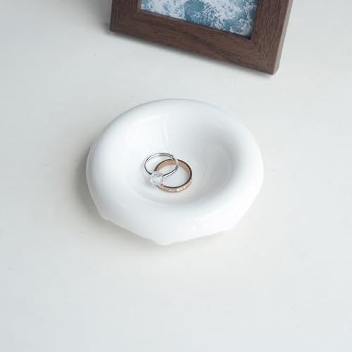 White Donut Shape Ring Dish Jewelry Tray Organizer, Ceramic Accent Tray for Vanity, Small Decorative Trinket Dish - Image 2