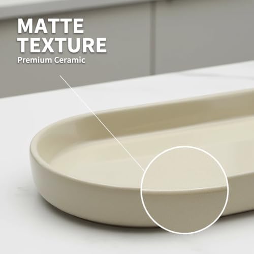 Aliviitsi White Small Oval Ceramic Tray for Bathroom Counter - Key Tray, Jewelry Dish & Dresser Vanity Organizer,Decorative Small Candle Trays for Skincare and Perfume Jewelry Plate (Warm White) - Image 4