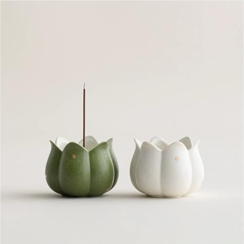 Hermit Life Incense Burner with 9 Holes Stick Holder, Lotus Bud or Tripod Ding Shape Design and Matte Ceramic Surface for Home Décor, Incense Stick Holder with Ash Catcher (White Lotus Bud) - Image 3