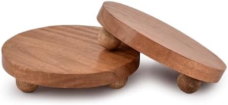 NIRMAN Display Stand Round Acacia Wood Stand for Display Wooden Stand for Kitchen/Bathroom Counter/Plant Stand (5.5" x 5.5" x 1.5"), (Set of 2) by NIRMAN