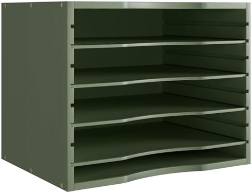 Bamjoy Bamboo 5 Tier Desktop Organizer, Paper Organizer Mail Sorter, File Holder Letter Document Storage with Adjustable Shelves for School Home Office, Forest Green - Image 2