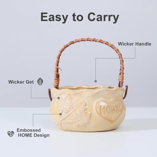 Handheld for Ceramic Succulent Planter Pots, Ceramic Plant Pot with Drainage Holes Flower Pots for Cactus, Herbs, Outdoor Plants（Does not Include Plants） (Beige) - Image 5