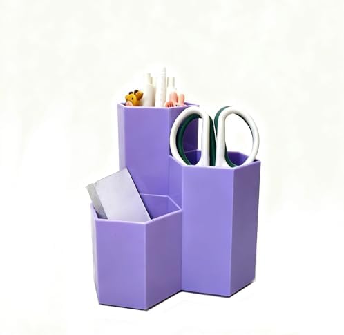Pencil Organizer Pen Holder for Desk Pens Cup Small Desk Organizer Cute Pen Holder for Office,School and Home (Purple, Triangular) - Image 2