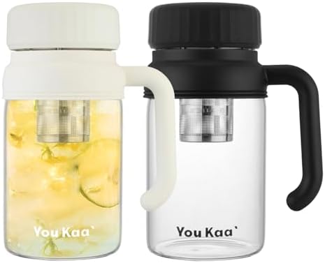 32oz Glass Water Bottle, Tea Bottle with Infuser & Handle, BPA-Free Leakproof Wide Mouth Large Tea Infuser cup for Hot or Cold Drinks, Loose, Fruit (White+Black) by wangsdjy